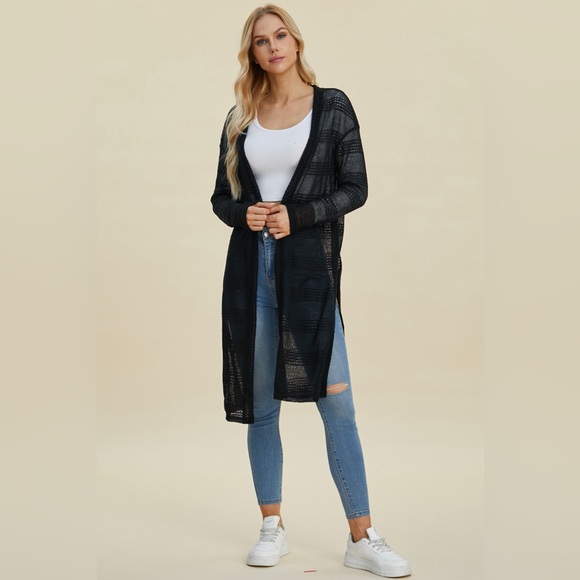 Double Take Full Size Open Front Longline Cardigan - Picture 2 of 8